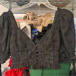 For love and Lemons Black Ruffled Puff Sleeve Blouse